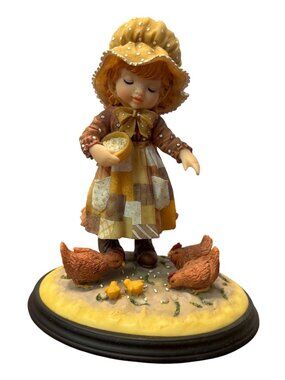 Sarah Kay Feeding The Chickens Figurine By Anri Italy Resin Vintage 1980s